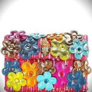 KURT GEIGER LONGON Medium Daisy Kensington Fabric Leather Flowers Sequins Bag